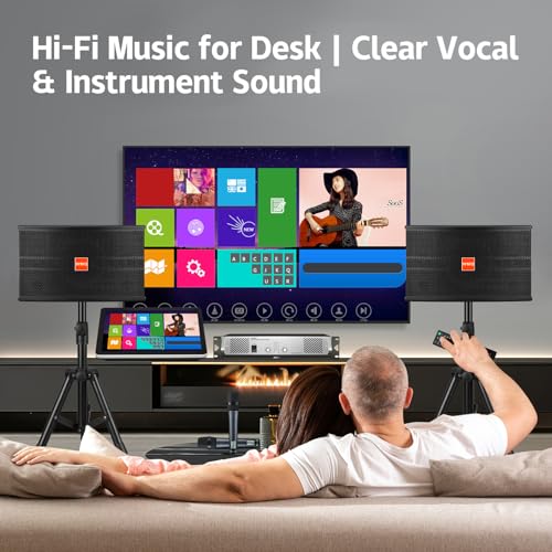 12" Passive Speaker Pair, 1600W Peak Power 3-Way Karaoke Speakers, 8 Ohm with MDF Enclosure & Wall Brackets, for Crystal Clear Vocals, Home Entertainment, DJ and PA Audio，Needs Amplifier/Receiver - size: 12 inch passive speaker