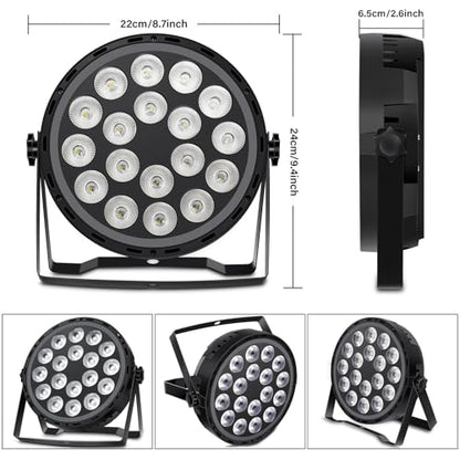 Telbum DJ Par Lights DMX, 70W 18LEDs RGBW Stage Par Light with Rainbow LED Strip Remote Control, Sound Activated Wash Light Uplights for Events Wedding Church Dance Party Club Music Live Show - 2Pack
