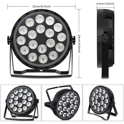 Telbum DJ Par Lights DMX, 70W 18LEDs RGBW Stage Par Light with Rainbow LED Strip Remote Control, Sound Activated DJ Lighting Uplights for Events Wedding Church Dance Party Club Music Live Show