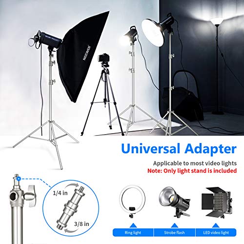 NEEWER 118"/3m Stainless Steel Light Stand, Spring Cushioned Heavy Duty Photography Tripod with 1/4" to 3/8" Universal Screw Adapter for Strobe, LED Video Light, Ringlight, Monolight, Softbox | Photography Tripod with 1/4" to 3/8" Universal Screw Adapter