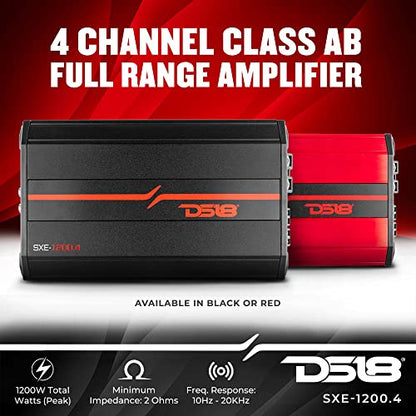DS18 SXE-1200.4/BK Car Amplifier Stereo Full-Range Class A/B 4-Channel 60x4 RMS @4 OHM 1200 Watts - Powerful and Compact Amp for Speakers in Car Audio System - style: SXE-1200.4/BK