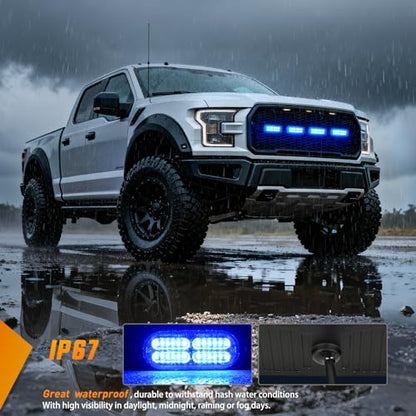 Nilight 4PCS 24LED Blue Strobe Light 12V/24V Grille Surface Mount | Hazard Safety Warning Light with Sync Feature for Car Truck Camper Side Marker Aluminum Alloy Base Emergency Lights - color: Blue
