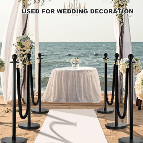 4 Pack Stanchions Post with Velvet Rope, Heavy Duty Metal Posts with Weighted Base, Crowd Control Barriers & Poles for Red Carpet, Movie Theater, Event, Party Supplies (Black) - size: 4 Pack