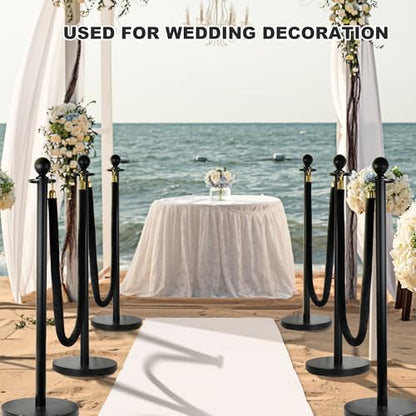 4 Pack Stanchions Post with Velvet Rope, Metal Posts with Weighted Base, Heavy Duty Crowd Control Barriers & Poles for Red Carpet, Movie Theater, Event, Party Supplies, Black - color: Metal-Black (Upgraded)