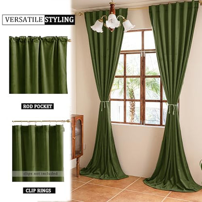 YOFUN 90 inches 2 Panels, Hunter Green Blackout Luxury Velvet Curtains Thermal Insulated Heat Block Soundproof Window Panels Soft Drapes for Bedroom Living Room, Rod Pocket & Back Tab, W52 x L90 - color: Hunter Green, size: 52"W x 90"L (Pack of 2)