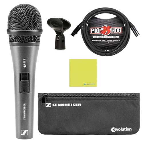 Sennheiser E 825-S Cardioid Dynamic Vocal Mic Bundle with Cable, Cloth
