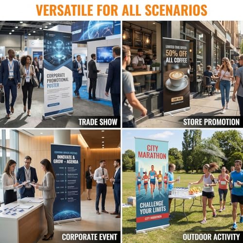 Retractable Banner Stand - 33.5"x80" STANDARD Retractable Roll Up Banner Stand with Travel Bag for Trade Shows Retail Display Corporate Events, Advertising (33.5"x80"STAND ONLY)