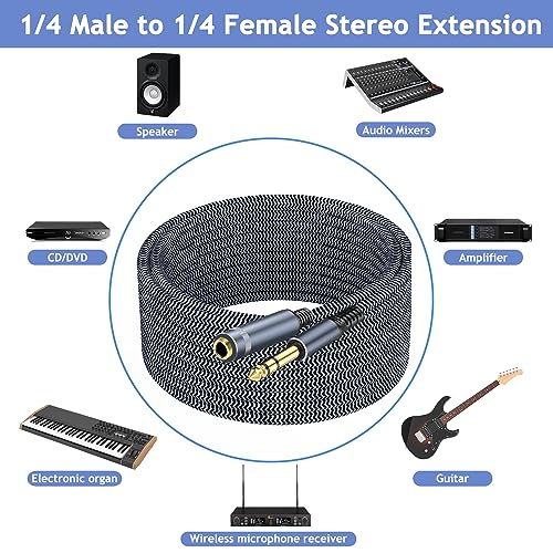 1/4 inch 10ft Stereo Headphone Guitar Cable, Male to Female, Quarter inch Headphone Extension - size: 10ft