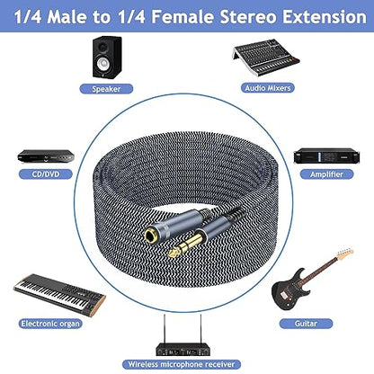 1/4 inch 10ft Stereo Headphone Guitar Cable, Male to Female, Quarter inch Headphone Extension - size: 10ft