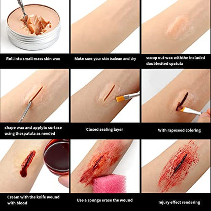 immetee Scar Wax SFX Makeup Kit, Face & Body Paint, Christmas Halloween Makeup Kit, Fake Blood, Painting Brushes, Spatula, Stipple Sponge, Stage Theatrical Party Cosplay, Carnival