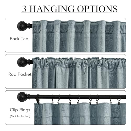 RYB HOME Blue Velvet Curtains 84 inches Long, Back Tab & Rod Pocket Modern Marble Textured Curtain & Drapes for Living Room Bedroom, W52 x L84 inches, Stone Blue, 2 Panels - color: Marble Blue, size: 52"W x 84"L (Pack of 2)