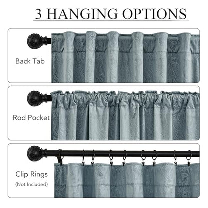 RYB HOME Blue Velvet Curtains 84 inches Long, Back Tab & Rod Pocket Modern Marble Textured Curtain & Drapes for Living Room Bedroom, W52 x L84 inches, Stone Blue, 2 Panels - color: Marble Blue, size: 52"W x 84"L (Pack of 2)