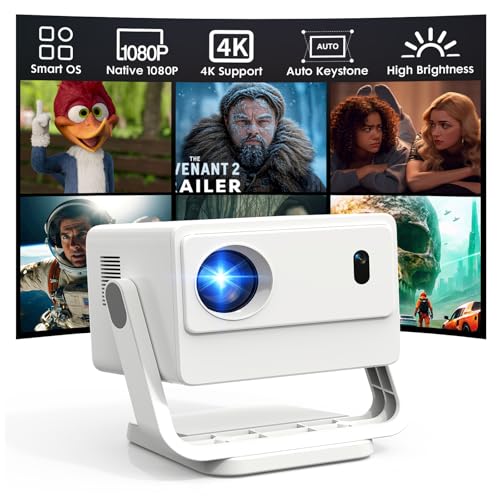 【Built-in Apps & Native 1080P】Smart Mini Projector with WiFi and Bluetooth, 4K Outdoor Movie Projector with Electric Focus & Auto Keystone, YINCODI Portable Proyector for Bedroom/Home/Celling