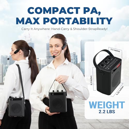 Voice Amplifier with Wireless Microphone & Speaker - Portable Bluetooth PA System, 30W Ultra-Light Rechargeable Hands-Free Megaphone for Teachers, Tour Guides & Outdoor Events - S93 | 2-in-1 Headset & Handheld Mic, Ultra-Light with Shoulder Strap, USB/TF/