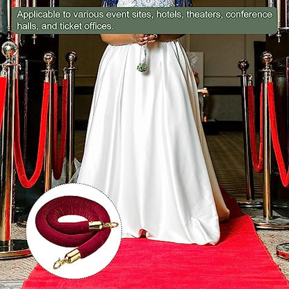 YOKIVE 2 Pcs Dark Red Velvet Stanchion Rope Crowd Control Barrier Rope, Manage The Crowd, Great for Hotels, Theaters, Ticket Offices (Golden, 4 Feet) - color: Dark Red, Golden, size: 4 Feet