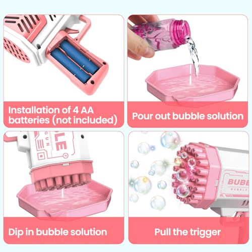 JONEG Toys for 3-8 Year Old Boys Girls Kids- Bubble Machine for Kids, Gifts - color: Pink+pink