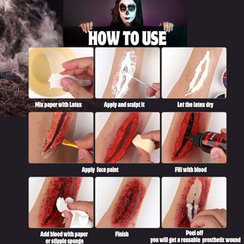 Bowitzki Professional SFX Makeup Kit – Special Effects Makeup Kit with Fake Blood, Coagulated Blood, Liquid Latex, Bruise & Zombie Face Paint for Halloween, Cosplay, Horror FX, Theater