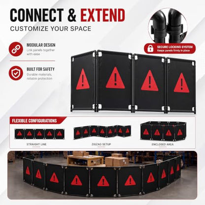 Sintuff 4 Panels 7.8ft Safety Barricade, Foldable Portable Privacy Screen, 39 x 92" Heavy-Duty PVC Frame with Black Oxford, Warning Sign Barrier for Crowd Control and Restricted Areas Traffic Fence