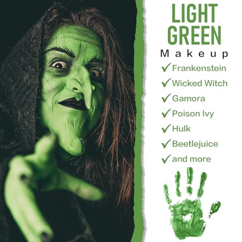 BOBISUKA Light Green Face Body Paint, Water-Based Face Painting for Halloween,Christmas & St. Patrick's Day, Non-Toxic Facepaint for Witch Monster Gamora Goblin Grinch Hulk SFX Makeup Cosplay Party - color: Light Green