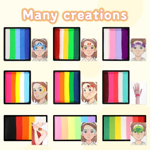 Professional Face Painting Kit for kids Split Cake Face Paint Palette with Glitter Gel One Stroke Non Toxic with Stencils, Pro Face Paint Brushes Sponges for Halloween, Christmas gift, Party