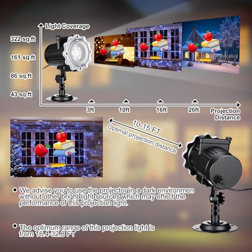 Back to School Projector Light Outdoor | Decorative Dynamic LED Projector Light with 12 Holiday Film Slides, Waterproof Landscape Rotation Lighting Projection Lamp