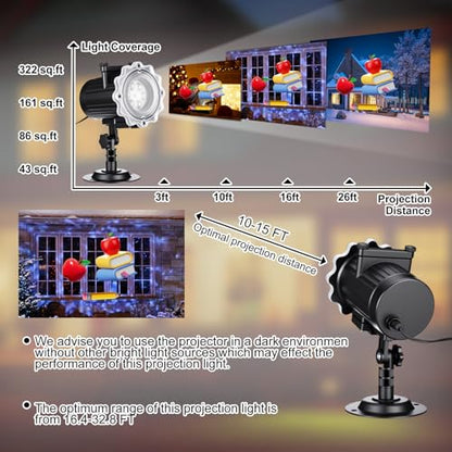 Back to School Projector Light Outdoor | Decorative Dynamic LED Projector Light with 12 Holiday Film Slides, Waterproof Landscape Rotation Lighting Projection Lamp
