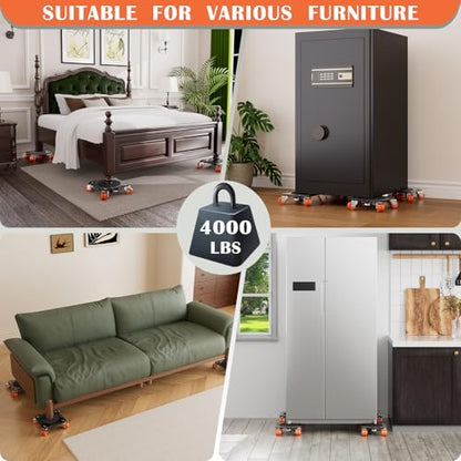 Heavy Duty Furniture Movers with 10 Wheels | Dual-Wheel Caster Square Dollies with Furniture Lifter & Base,360° Swivel Casters,Non-Slip Pads,Up to 4000 lbs Load Capacity