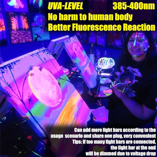 1 Pack 45W Series-connectable LED Black Light Bar, Scalable Blacklight with 6.6ft Cord+Switch, Each Light Up 26x26ft Glow in The Dark for Halloween Party Birthday Body Paint Fluorescent Poster - style: 1Pack 45W