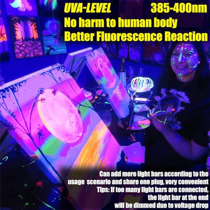 1 Pack 45W Series-connectable LED Black Light Bar, Scalable Blacklight with 6.6ft Cord+Switch, Each Light Up 26x26ft Glow in The Dark for Halloween Party Birthday Body Paint Fluorescent Poster - style: 1Pack 45W