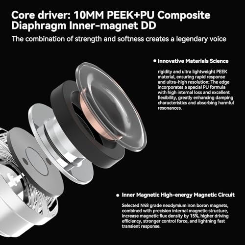 SPA-SG in Ear Monitor Headphones,EarAcoustic Audio 10MM PEEK+PU Composite Diaphragm Inner-Magnet DD HiFi in Ear Earphones,Crystal Diamond Surface IEM with Mic for Singers/Musicians/Audiophile - style: with Mic