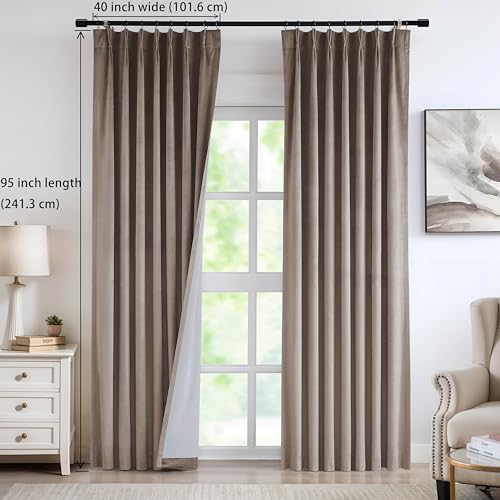 Vision Home Mocha Tan Velvet Pinch Pleated Blackout Curtains 40Wx95L Inches - color: Mocha Tan, size: 40"W x 95"L (Pack of 2)