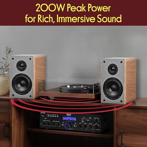 Pyle 5.25" Home Audio Speakers, 2-Way Passive Bookshelf, 200W Max Power, 1" Silk Dome Tweeter, Composite Woofer, Gold Plated 5 Way Binding Post, Rubber Surrounds, Beautiful Wood Grain Finish - Pair - color: Farmhouse Wood, size: 5.25 inch