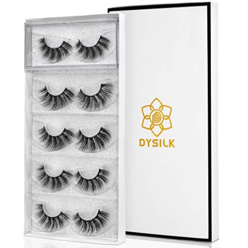 DYSILK Fake Eyelashes Natural Lash, 5 Pairs Faux Mink Lashes |002-16mm | Mink Lashes 5 Pairs 6D Wispy, Trimmable False Eyelashes, Soft Cotton Band, Eye Lashes Strip Eyelash Extension, Portable Case - color: 5 Pairs- 06