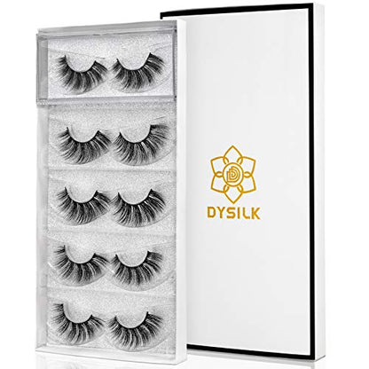 DYSILK Fake Eyelashes Natural Lash, 5 Pairs Faux Mink Lashes |002-16mm | Mink Lashes 5 Pairs 6D Wispy, Trimmable False Eyelashes, Soft Cotton Band, Eye Lashes Strip Eyelash Extension, Portable Case - color: 5 Pairs- 06