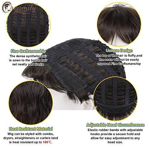 Creamily Mens Brown Wig Wolf Cut Mullet Wig Short Synthetic Hair Wigs Natural Looking Heat Resistant Fluffy Layered Mens Wigs for Halloween Cosplay Costume - color: H-Mullet Brown