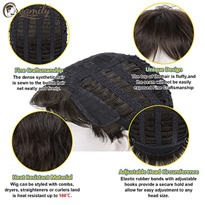 Creamily Mens Brown Wig Wolf Cut Mullet Wig Short Synthetic Hair Wigs Natural Looking Heat Resistant Fluffy Layered Mens Wigs for Halloween Cosplay Costume - color: H-Mullet Brown