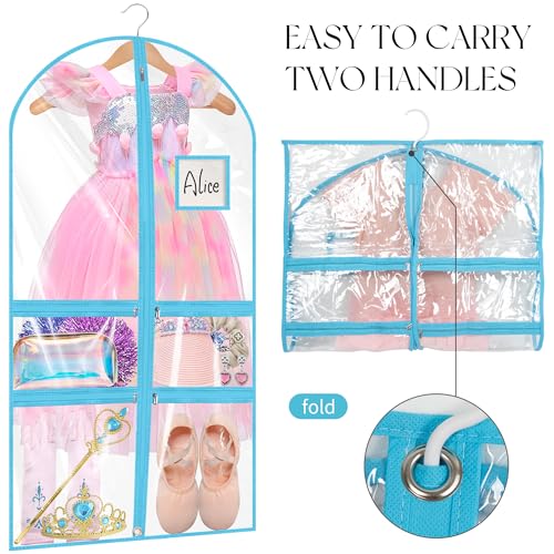 Linodes Dance Costume Bags Garment Bag 40''x22'' Waterproof for Dance Travel/Competition Storage with 2 Small, 2 Medium Clear Zipper Pockets and 1 Large Back Zipper Pocket-PVC (Blue-PVC, 40''- 6 Pack) - size: 40''- 6 Pack