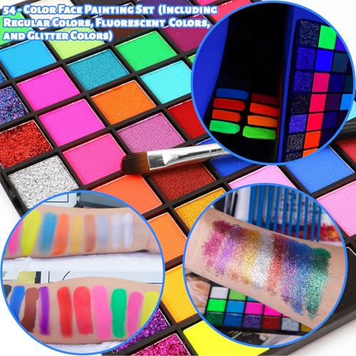 Face Painting Kit , 54 Color Professional Face Painting Kits for kids with 10 Brushes and Stencils, Kids Face Painting Kit Non Toxic Washable Face Paint Makeup Kit for Kids