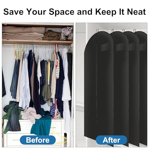Black Long Dress Garment Bags for Hanging Clothes Travel, Set of 3 Portable Men's Business Travel Suit Bags,Clothes Protector Waterproof for Long Coat, Fur, Mink, Gown (63x23.8 inch) - size: 3 Pcs 63x23.8 In