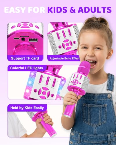 Amazmic Kids Karaoke Microphone Machine Toy Bluetooth Microphone Portable Wireless Karaoke Machine Handheld with LED Lights, Gift for Children Adults Birthday Party, Home KTV(Purple) - color: Purple