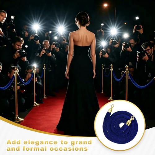 PATIKIL Velvet Stanchion Ropes, (6.6Ft x1.26 Inch, Blue) (1Pcs), Velvet Ropes Crowd Control Queue Barrier with Gold Buckle, Suit for - Carpet Events/Hotels/Movie Theaters/Grand Openings - color: Blue Rope, Gold Buckle