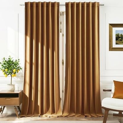 Timeper Gold Brown Velvet Curtains 108 inches 2 Panels, Light Blocking Curtains for Bedroom Living Room Thermal Insulated Luxury Super Soft Window Drapes,Back Tab & Rod Pocket,W52 x L108 inches - color: Gold Brown, size: 52"W x 108"L (Pack of 2)