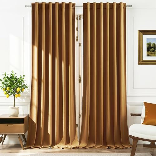 Timeper Gold Brown Velvet Curtains 120 inches 2 Panels, Light Blocking Curtains for Bedroom Living Room Thermal Insulated Luxury Super Soft Window Drapes,Back Tab & Rod Pocket,W52 x L120 inches - color: Gold Brown, size: 52"W x 120"L (Pack of 2)