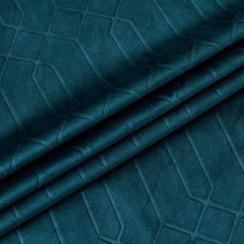 Central Park Teal Velvet Blackout Panels Window Curtain 90% Room Darkening Rod Pocket Back Tab Geometric Embossed Trellis Themal Weave Drapes for Living Room and Bedroom (52" Wx63 L, 2 Panels) - color: Teal, size: 52"W x 63"L (Pack of 2)