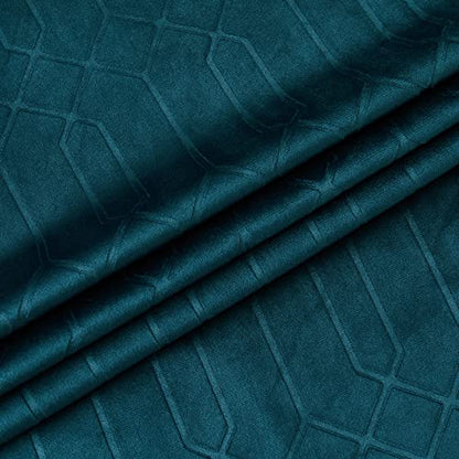 Central Park Teal Velvet Blackout Panels Window Curtain 90% Room Darkening Rod Pocket Back Tab Geometric Embossed Trellis Themal Weave Drapes for Living Room and Bedroom (52" Wx63 L, 2 Panels) - color: Teal, size: 52"W x 63"L (Pack of 2)