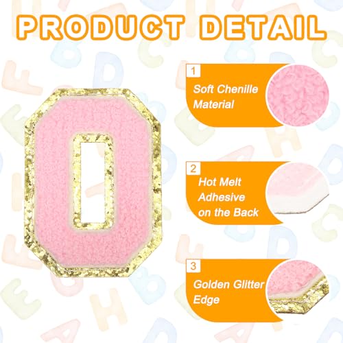 MECCANIXITY Chenille Letter Patches 3.1" Alphabet O Iron on Embroidered Patch Sew on Letter Stickers Applique for Repairing Clothing Jeans Shoes Hats DIY(Pink, Pack of 6) - style: Letter-O