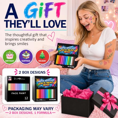 Jim&Gloria Water Resistant Face Paint Tattoo Pen, Temporary Tattoo Markers for Skin, Body Painting Kit, Teen Girl Gifts Trendy Stuff, Makeup Toys Crafts, Christmas Gifts for Teenage Girls, Adults