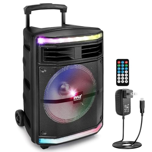 Pyle Portable Bluetooth Speakers with 10 Inch Subwoofer, Wireless Speaker with FM Radio, Karaoke System & Rechargeable Battery, Flashing Party Lights, MP3/USB/Micro SD Readers for Indoor Outdoor Use