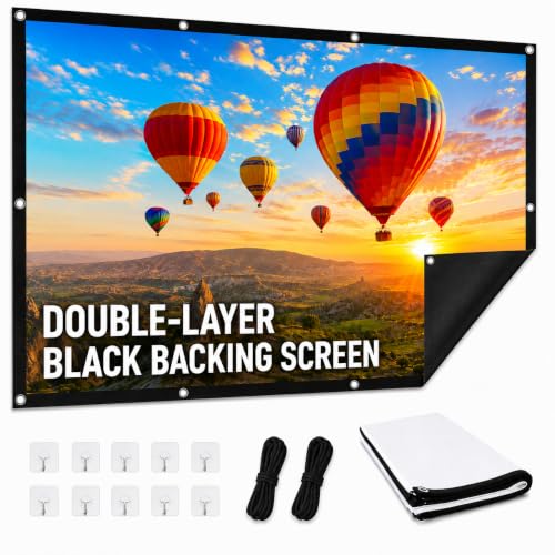 100 Inch Projector Screen Upgraded-Black Backing Anti Light | 16:9 Indoor Outdoor Projection Screen for Movies, Home Theater, Backyard Viewing and Presentations