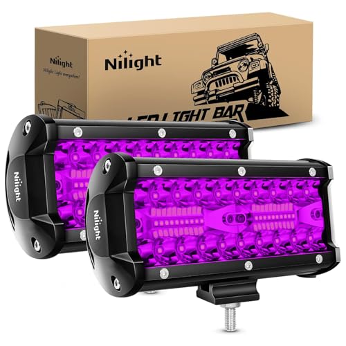 Nilight 6.5 Inch LED Light Pods 2 PCS 120 W Purple | Triple Row Design, Flood Spot Combo Beam Off Road Driving Decoration Neon Hunting Lighting for UTV Pick-up Van Boat Tractor - color: 2Pcs Led Pods Purple, size: Led Pods
